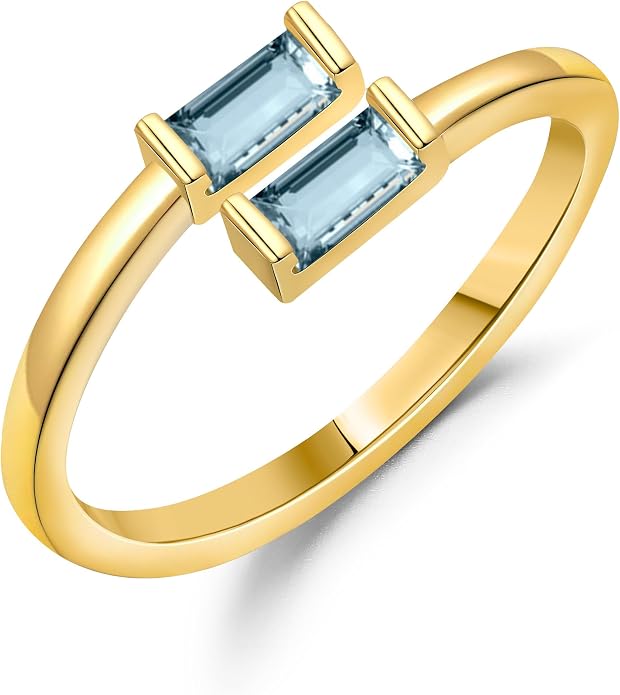 JSJOY Birthstone Rings for Women Dainty Emerald Blue Ring Birthday Gifts for Mom Her Gemstones CZ Ring for Teens Gold Rings That Don't Tarnish Adjustable Ring Jewelry Gifts