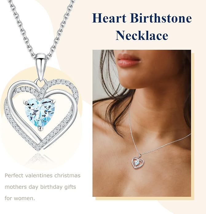 Anniversary Charm Necklace, Sterling Silver 14K Gold Plated Chain with Interlocking Heart Pendant Elegant Birthstone Necklaces for Women, Length 18"