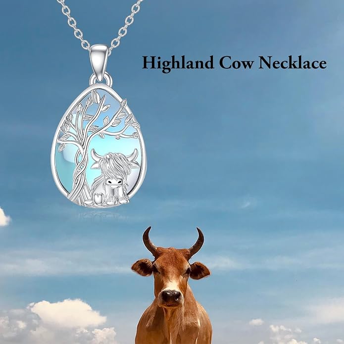 Highland Cow Gifts for Women 925 Sterling Silver Highland Cow Birthstone Necklace Fluffy Cow Jewelry Gifts Birthday Christmas