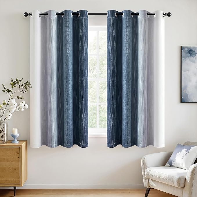 MIULEE Navy Blue and Greyish White Ombre Blackout Curtains, Full Room Darkening Thermal Insulated 63 Inches Long Drapes for Bedroom/Living Room Grommet Window Treatments Modern 52Wx63L, Set of 2