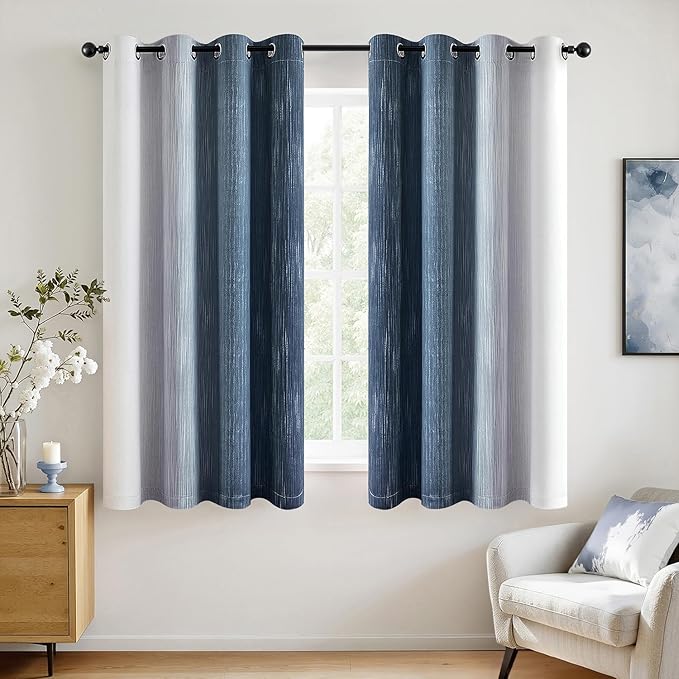 MIULEE Navy Blue and Greyish White Ombre Blackout Curtains, Full Room Darkening Thermal Insulated 54 Inches Long Drapes for Bedroom/Living Room Grommet Window Treatments Modern 52Wx54L, Set of 2