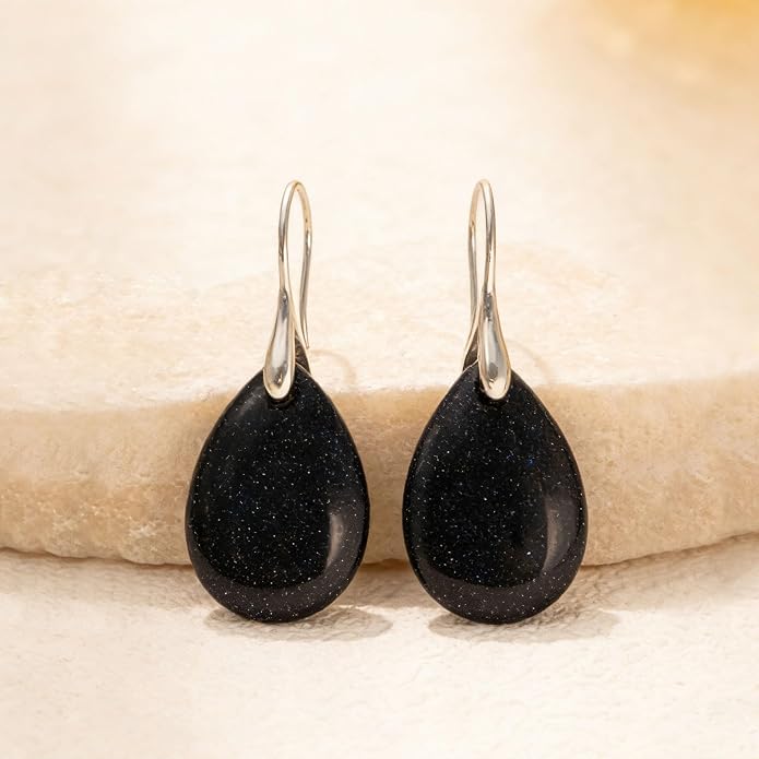 925 Sterling Silver Natural Crystal Agate Dangle Earrings, Waterdrop Teardrop Shape