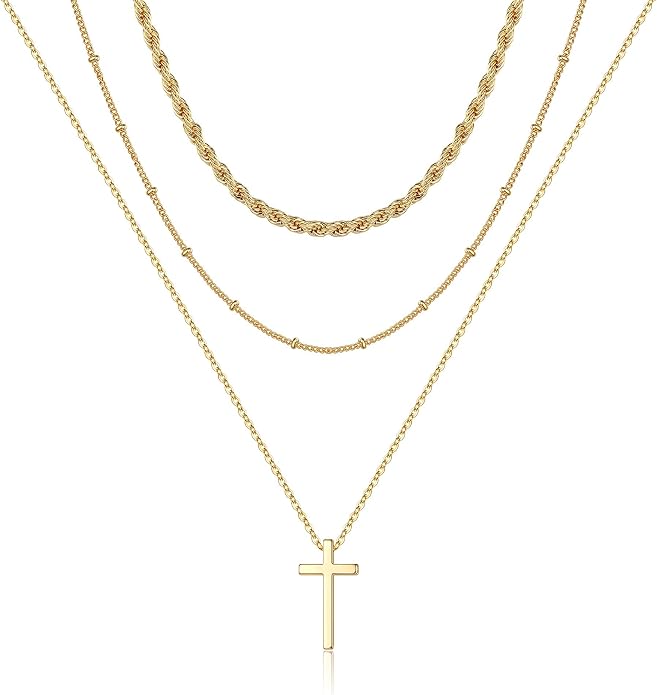 Turandoss Dainty Layered Choker Necklace, Handmade Y Pendant Necklace Multilayer Bar Disc Necklace Adjustable Layering Choker Necklaces for Women