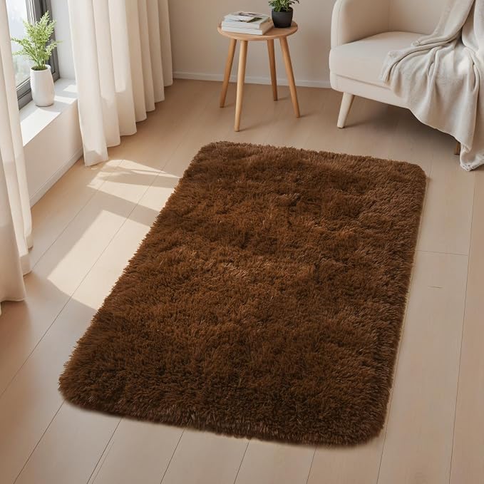 Macgace Small Throw Rugs for Bedroom, 2x3 Brown Mini Non-Slip Area Rug, Super Soft Plush Fluffy Carpet Modern Home Decor Aesthetic for Entryway Entrance Nursery Kids Room Dorm Office