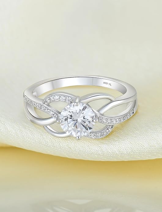 YL Celtic Knot Rings 925 Sterling Silver Twisted Ring Cubic Zirconia Infinity Statement Jewelry for Women