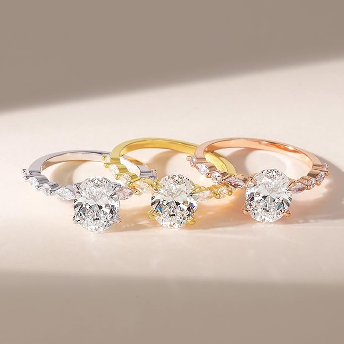 EAMTI 3 Carats 925 Sterling Silver Ring Oval Cut Cubic Zirconia Engagement Solitaire Marquise Promise Ring for Women Size 3-13