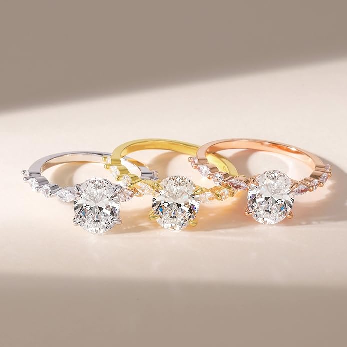 EAMTI 3 Carats 925 Sterling Silver Ring Oval Cut Cubic Zirconia Engagement Solitaire Marquise Promise Ring for Women Size 3-13