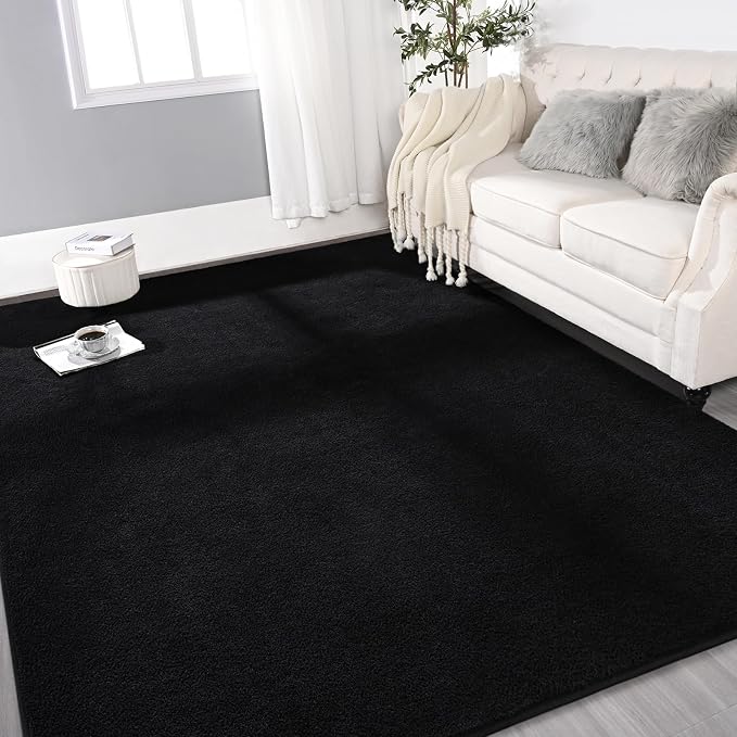 Gifeas Large Ultra Soft Modern Area Rugs for Living Room Bedroom, 4x6 Feet Black Thickened Memory Foam Indoor Solid Minimalist Carpets, Non-Slip Comfy Rug for Boys Girls Nursery Room Home Decor