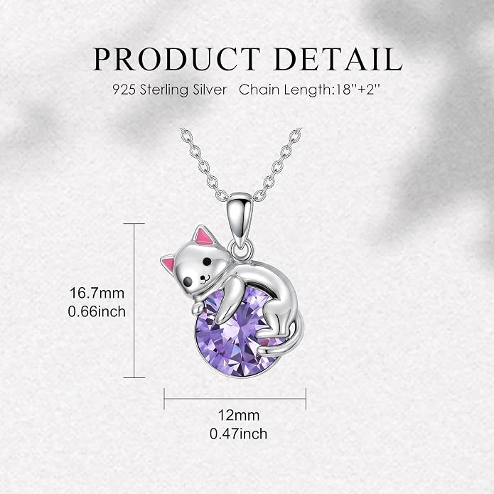 PELOVNY Teddy Bear Necklace for Women 925 Sterling Silver Bear/Highland Cow/Fox/Cat/Axolotl Birthstone Necklace Christmas Birthday Jewelry Gifts for Mom Daughter Wife Sister