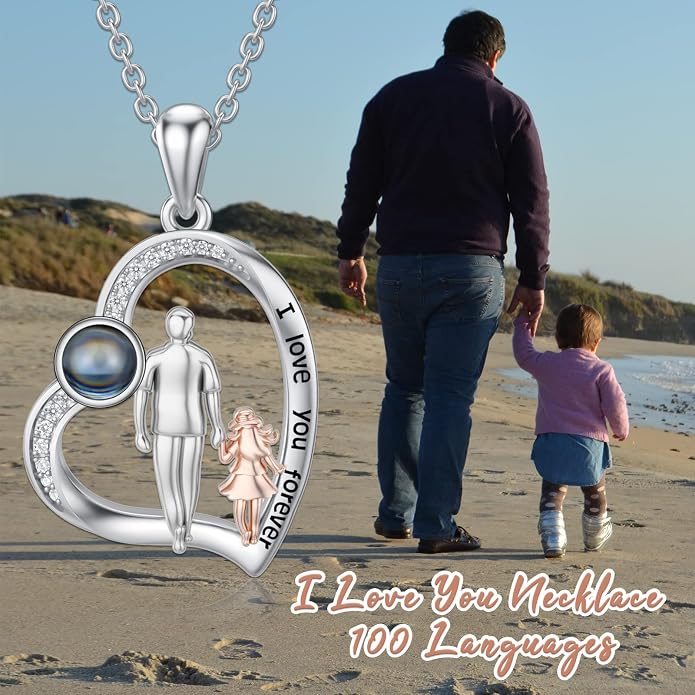 PROESS S925 Sterling Silver Daughter Heart Pendant Necklace from Dad Mom I Love You Forever Jewelry