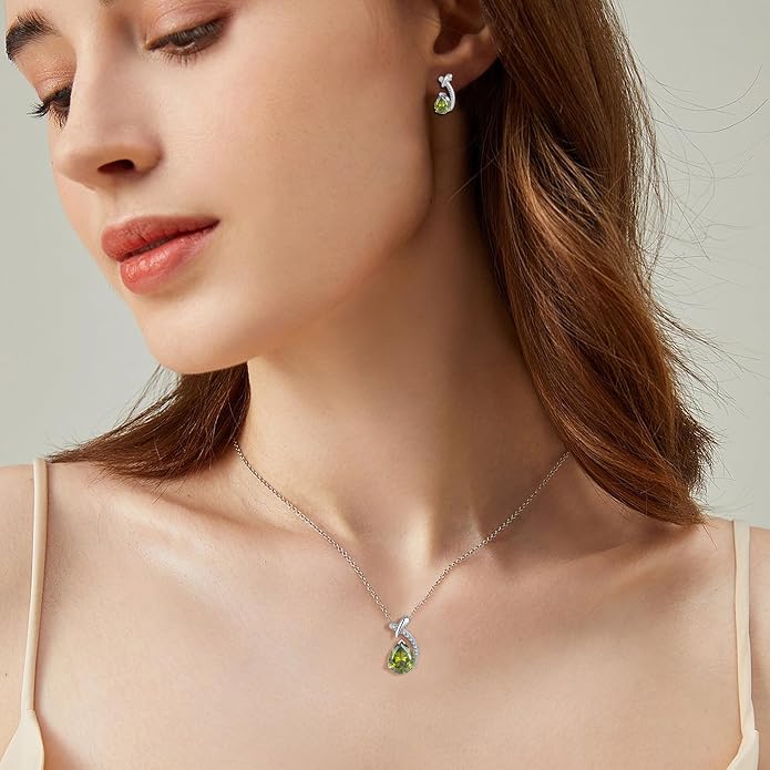 Teardrop Birthstone Necklace for Women,925 Sterling Silver Pear Cut Zircon Gemstone Pendant Necklace for Birthday Engagement Anniversary Wedding Jewelry