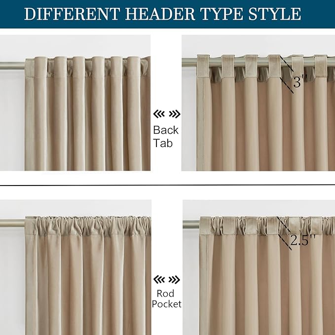 PRIMROSE Champagne Velvet Curtains 102 inch Long for Living Room,Set of 2 Panels Blackout Rod Pocket Back Tab Window Treatment Room Darkening Heavy Decorative Curtains Drapes for Bedroom