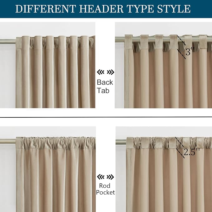 PRIMROSE Champagne Velvet Curtains 84 inch Long for Living Room,Set of 2 Panels Blackout Rod Pocket Back Tab Window Treatment Room Darkening Heavy Decorative Curtains Drapes for Bedroom