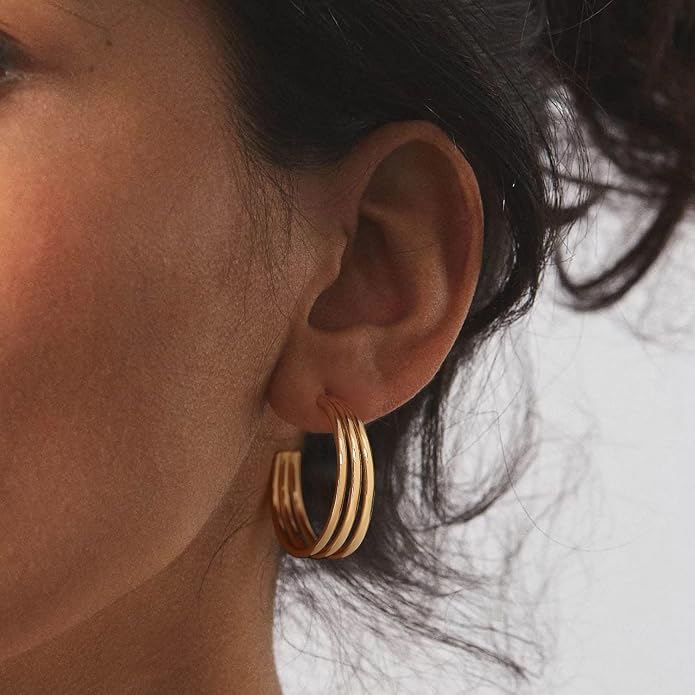 MYEARS Women Hoop Earrings Gold 14K Gold Filled Small Simple Handmade Hypoallergenic Everyday Illusion Jewelry