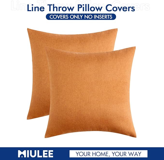 MIULEE Pack of 2 Decorative Outdoor Solid Waterproof Throw Pillow Covers Faux Linen Garden Farmhouse Cushion Cases for Patio Tent Balcony Couch Sofa 18x18 Inch Brown