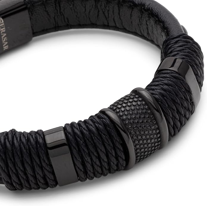 SERASAR Premium Leather Bracelet Men | Stainless Steel Magnetic Clasp | Three Colors | Jewelry Box Included
