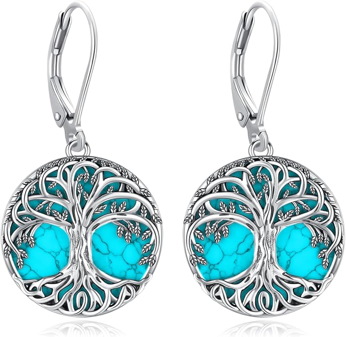 Tree of Life/Cat/Turtle/Butterfly/Flower/Celtic/Turquoise/Moonstone Dangle Earrings for Women Sterling Silver Cute Animals Drop Earrings Jewelry Gifts