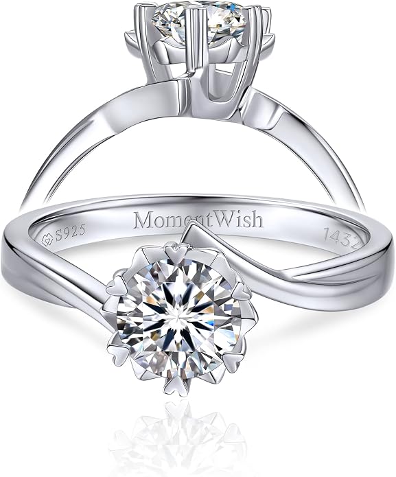 MomentWish Engagement Ring for Women, 1-2 Carats Moissanite Rromise Ring, D Color VVS1 Moissanite Wedding Ring 925 Sterling Silver Solitaire Rings