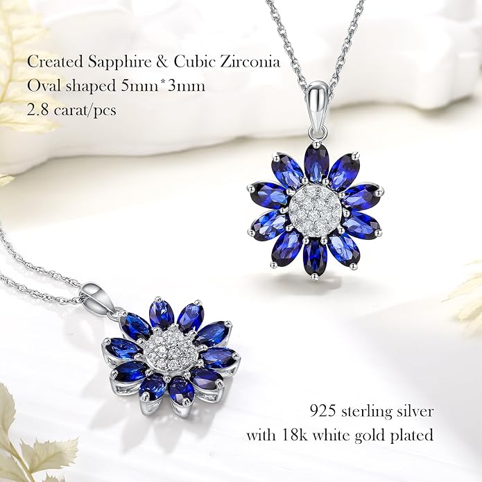 Dainty Sunflower Necklace 925 Sterling Silver Flower Pendant Necklaces for Women Birthstone Anniversary Jewelry
