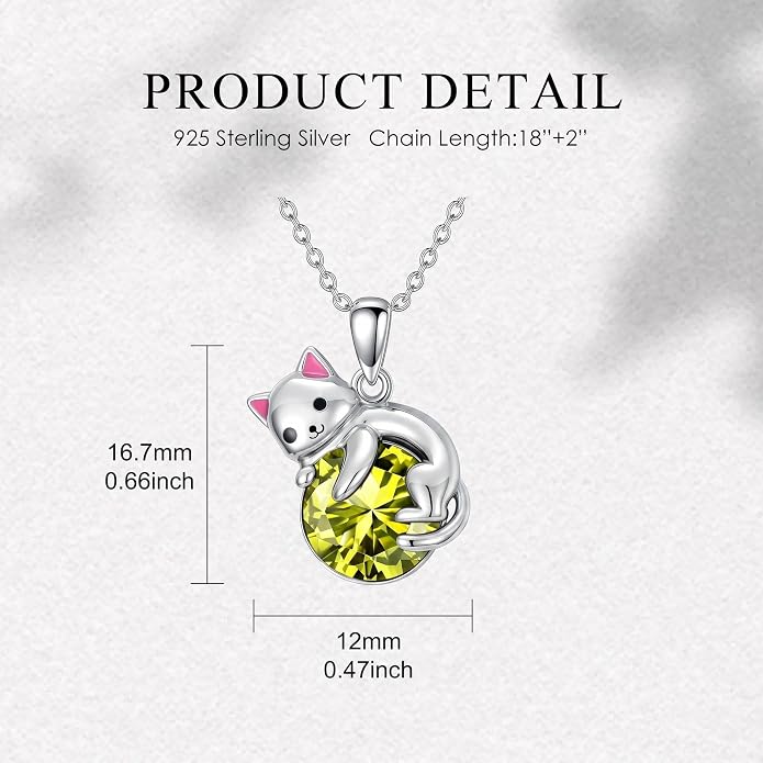 PELOVNY Teddy Bear Necklace for Women 925 Sterling Silver Bear/Highland Cow/Fox/Cat/Axolotl Birthstone Necklace Christmas Birthday Jewelry Gifts for Mom Daughter Wife Sister
