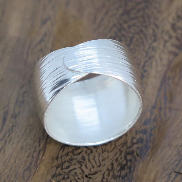 Sterling Silver Handmade Wide Convex Band Ring, Classic Semi-Shiny Finish Wrap Band, Adjustable to Sizes 6-11, Can fit Also as Thumb ring, Gift for Her
