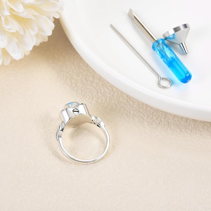 Heart/Abalone/Moonstone Heart Urn Ring for Women 925 Sterling Silver Cremation Jewelry for Ashes Cremation Ring Holds Loved Ones Ashes…