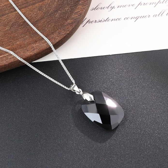 iSTONE 925 Sterling Silver Natural Crytral for Womens Pendant Necklace, Gemstone Birthstone with 17.8" Silver Chain Ladies