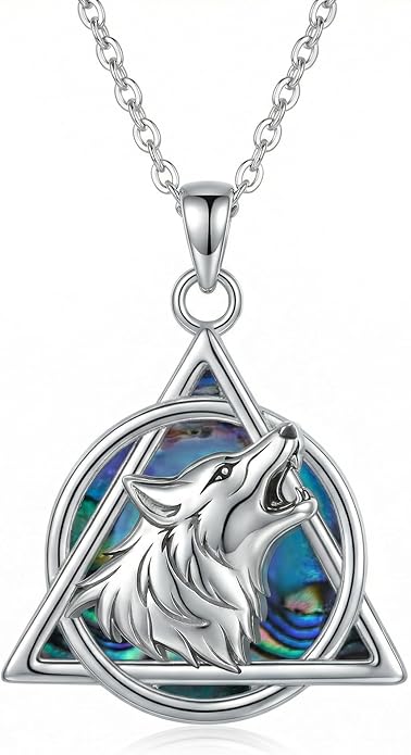 Wolf Necklace Triangle Viking Pendant Necklace Triangle Viking Wolf Jewelry Gifts for Women Men
