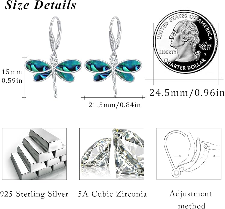 CUOKA MIRACLE Dragonfly Earrings 925 Sterling Silver Hoop Dragonfly Earrings Dangle Drop Opal Earring Dragonflies Jewelry Gifts for Women Wife