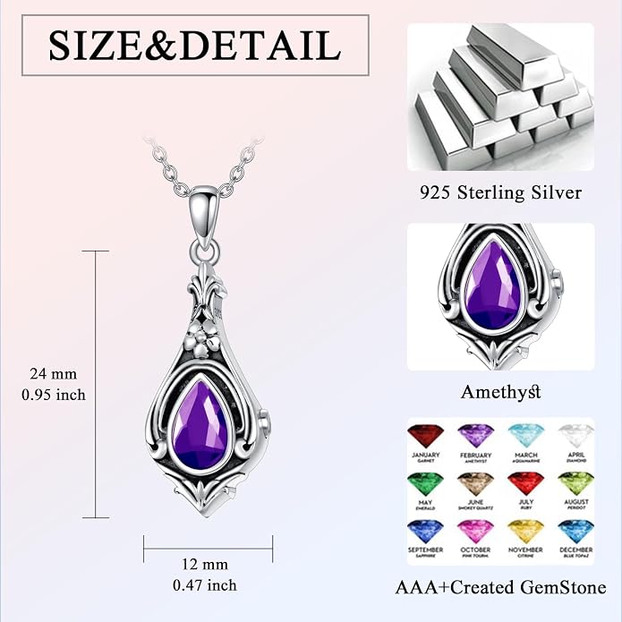 Seiyang Urn Necklace for Ashes 925 Sterling Silver with Birthstone Cremation Jewelry Keepsake Ashes Pendant Necklace Memorial Jewelry for Women Loved One