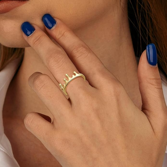 Gold&Silver Lava Adjustable Rings for Women, Crown Rings Dainty Cute Statement Stackable Jewelry Gift
