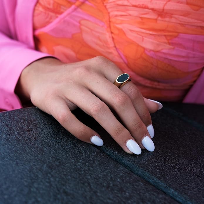 18K Gold Plated Women's Starburst Signet Ring - Minimalist Mother of Pearl Statement Piece
