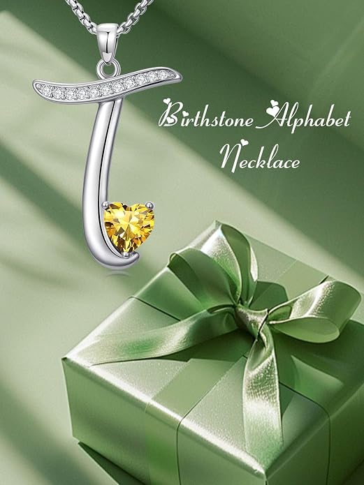 Birthday Gifts for Women Alphabet A to Z Initial Birthstone Pendant Necklaces for Women - 18k White Gold Plated Personalized Name Jewelry Anniversary Graduation Gifts for Wife Her Daughter Girlfriend(with Gift Box)