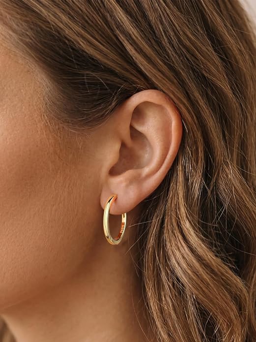 Silvora Sterling Silver Hoop Earrings for Women, Small Hoops 14K Gold Plated/925 Silver/Rose Gold/Black, Hypoallergenic Huggie Lightweight Cartilage Sleeper Earrings 8/10/12/14/16/18/20mm