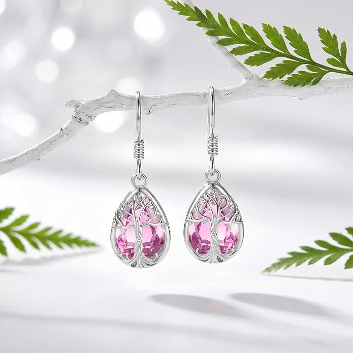 Eusense Sterling Silver Dangle Earrings for Women Tree of Life Animals Moonstone Turquoise Leverback Earrings Jewelry Gifts