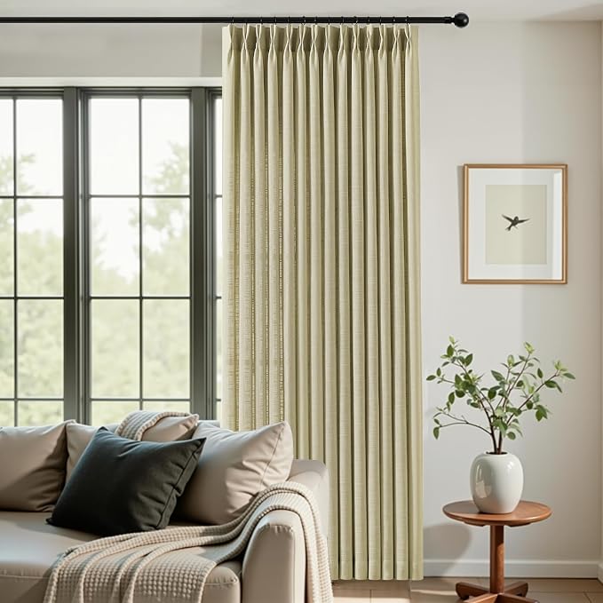IVAPUPU Pinch Pleated Linen Curtains 102 Inches Long 2 Panels for Living Room, Light Filtering Pleat Sheer Curtain with Hooks Rings Back Tab Drapes for Bedroom Dining Room, 40Wx102L, Grey Beige