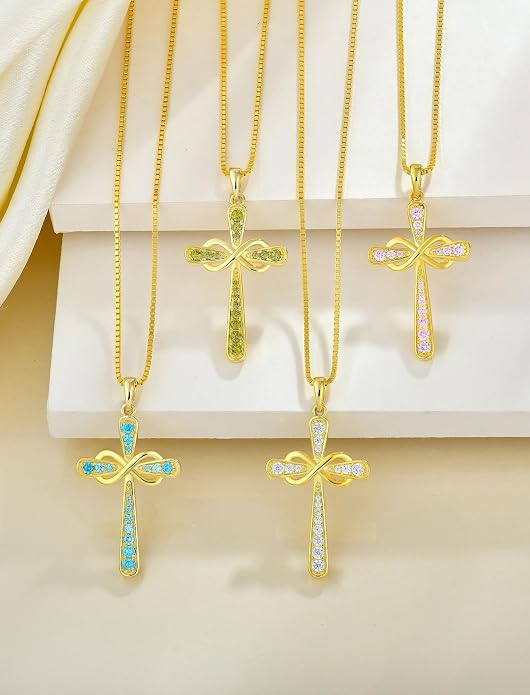 YL 925 Sterling Silver Cross Necklace for Women Halo Infinity Pendant Cubic Zirconia Jewelry for Mom