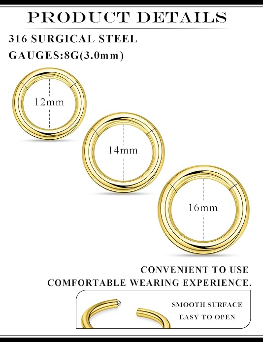 20G 18G 16G 14G 12G 10G 8G 6G 4G 2G Nose Rings Hoops 316l Surgical Steel Clicker Septum Lip Ring Tragus Helix Daith Rook Conch Snug Cartilage Lobe Earrings Hoop Piercing Jewelry For Women Men