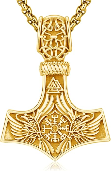Viking Mjolnir Thors Hammer Necklace Norse Thor Talisman Amulet Pendant 925 Sterling Silver 18k Gold Plated Viking Jewelry Gifts for Men Women