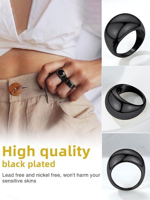 GOLDCHIC JEWELRY Chunky Dome Ring for Women, Stainless Steel Bold Stacking Croissant Statement Ring For Men (Size 7-12, Custom)