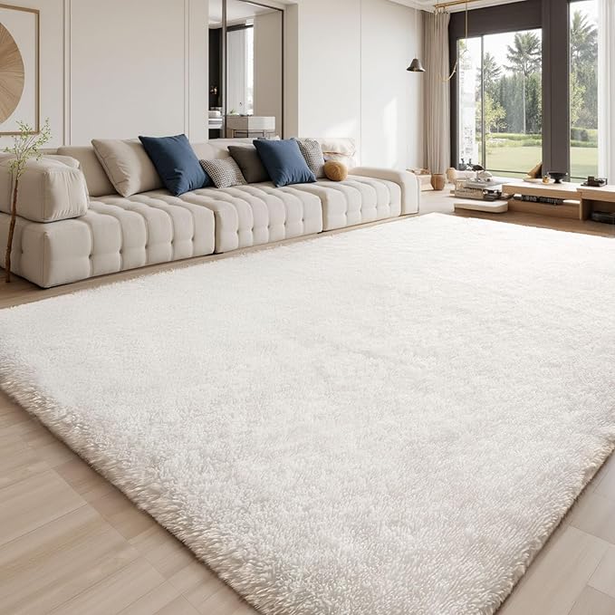 Sour Lemon 6x9 Area Rugs for Bedroom Living Room, Large Fluffy Shag Ivory | Shaggy Carpet, Soft Plush Furry Bedside Rugs, Anti Slip,Washable Area Modern Rugs Floor Mat for Kids Girls Boys Living Room