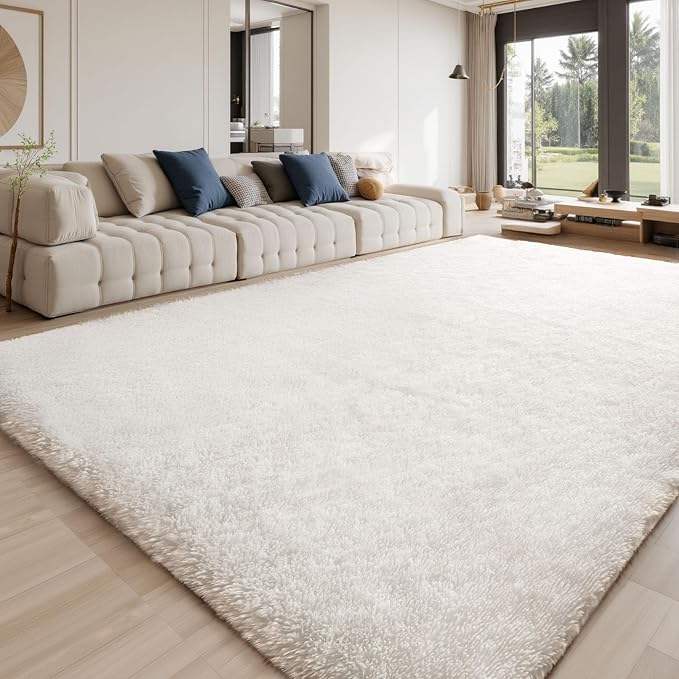 Sour Lemon Area Rugs 9x12 Living Room Bedroom, Large Fluffy Shag Ivory | Shaggy Carpet, Soft Plush Furry Bedside Rugs, Anti Slip, Washable Area Modern Rugs Floor Mat for Kids Girls Boys Living Room