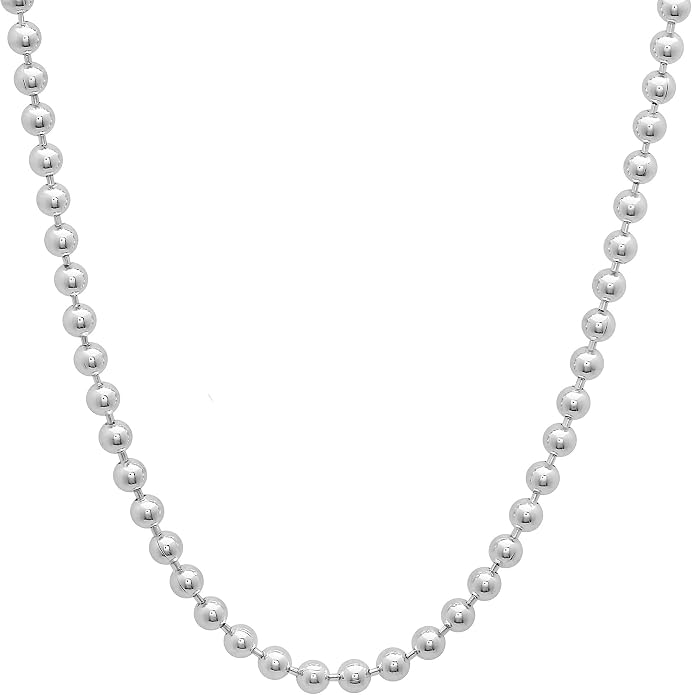 Verona Jewelers 925 Sterling Silver Italian 1.5MM, 2MM,3MM,4MM,5MM Silver Bead Ball Chain Necklace, Sterling Silver Bead Necklace, Italian Bead Necklace, Solid Dog Tag Chain Army Necklace