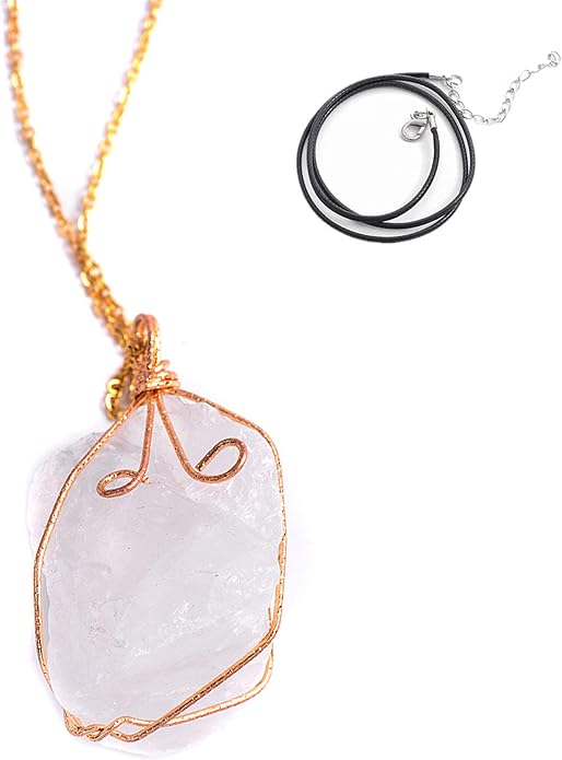 YGLINE Natural Raw Stone Healing Crystal Necklace Wire Wrapped Pendant for Womens Ladies