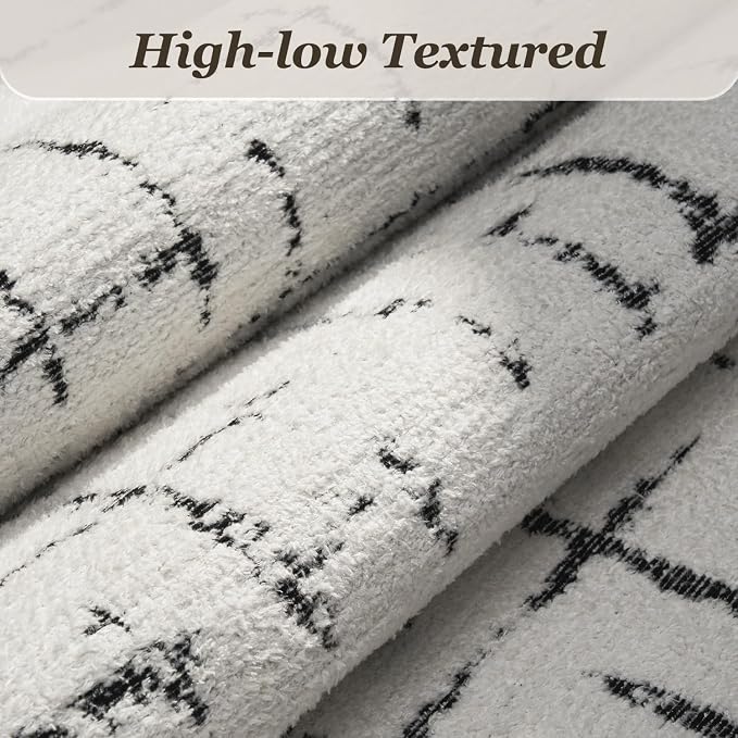 Engiw-Neutral 5x7 Area Rug for Living Room Rug-Carpet Bedroom Rugs Textured Tufted Jacquard Modern Washable Rug for Dining Room Nursery Non Slip-Black and White