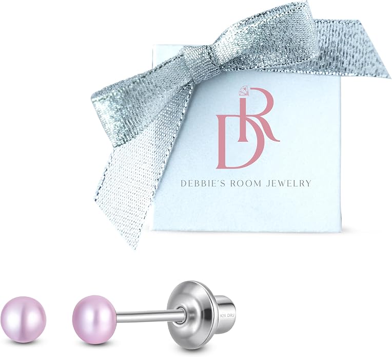 Pearl Screw Back Stud Earrings for Baby, Toddler, Girls | Hypoallergenic 925 Sterling Silver Screwback Safety Earrings | Simulated Pearl Studs for Sensitive Ears | Keepsake Gift for Birthdays Holidays Special Occasions