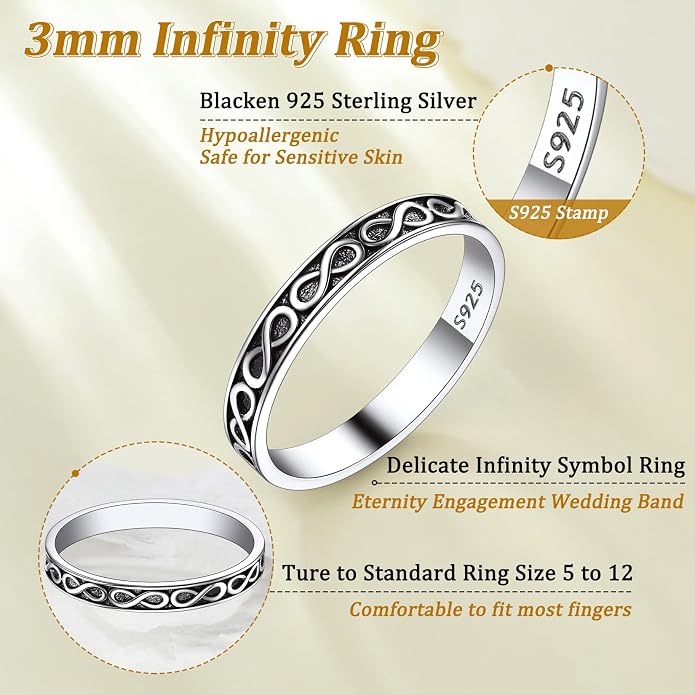 Suplight S925 Sterling Silver Celtic Knot/Evil Eye/Infinity Symbol Band Ring, 2/3/5/8mm Vintage Finger Thumb Ring for Women Size 4-13 (with Gift Box)