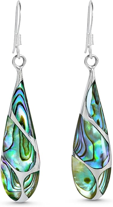 AeraVida Vintage Stone Teardrop Birthstone Sterling Silver Earrings, 9x45 mm | Dangle Earrings for Women