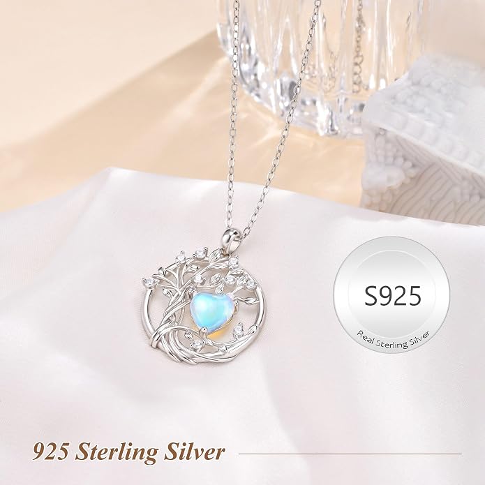 925 Sterling Silver Moonstone Necklace New Beginnings, Graduation Gifts, Created Moonstone Jewelry June Birthstone Necklace for Women, Inspirational Birthday Graduation Gifts for Friend Sister Daughter Mom