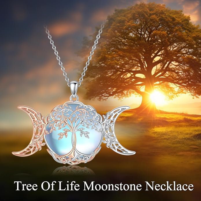 POPLYKE Tree of Life Necklace for Women Sterling Silver Celtic Knot Family Tree With Blue/Purple/Volcano Crystal Irish Gifts for Mom Wife Birthday Christmas